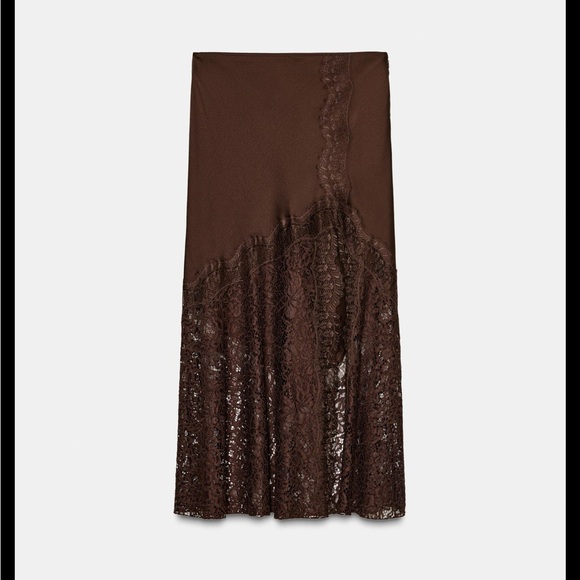ZARA ZW COLLECTION SATIN EFFECT BROWN LACE SKIRT | ref no. 5919/212/700 - Picture 2 of 14